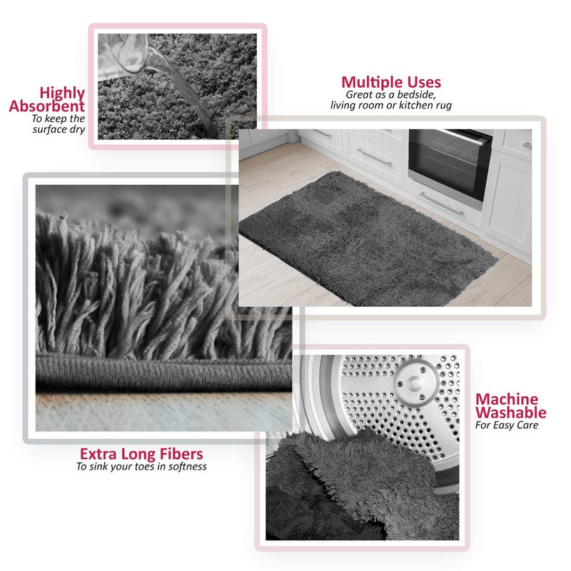 Clara Clark Bathroom Rugs Sets 3 Piece, Shaggy Plush Bath Mat - Non-Slip, Machine Washable Bath Rugs - Dries Quickly, Ultra Soft Bath Mats for Bathroom, - Image 5